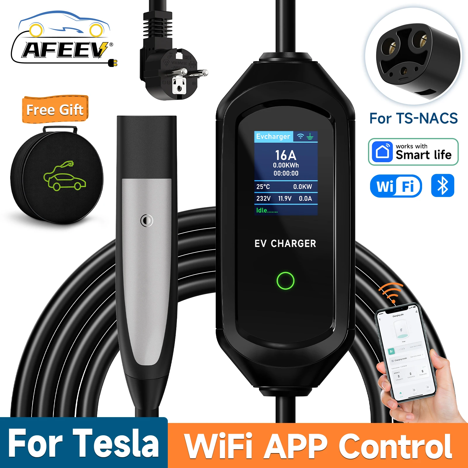 AFEEV 3.5KW/7KW ポータブル EV 充電器テスラモデル 3/X/Y/S ハイランド 2024 EVSE 高速充電ケーブル CEE プラグ電気自動車ウォールボックス