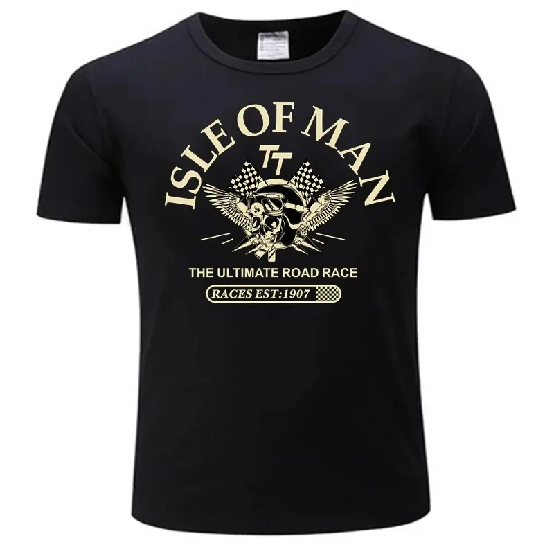男性綿 Tシャツマン島 TT レース究極のロードレース EST1907 スカルヘルメット Tシャツファッション Tシャツ 2024