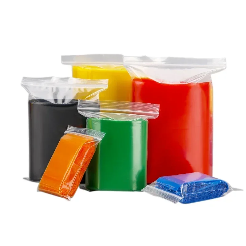 500 個ミニ厚いプラスチックジップバッグ 5 色赤黄青緑オレンジジッパー密封袋ジュエリーパウダー収納パッケージポーチ