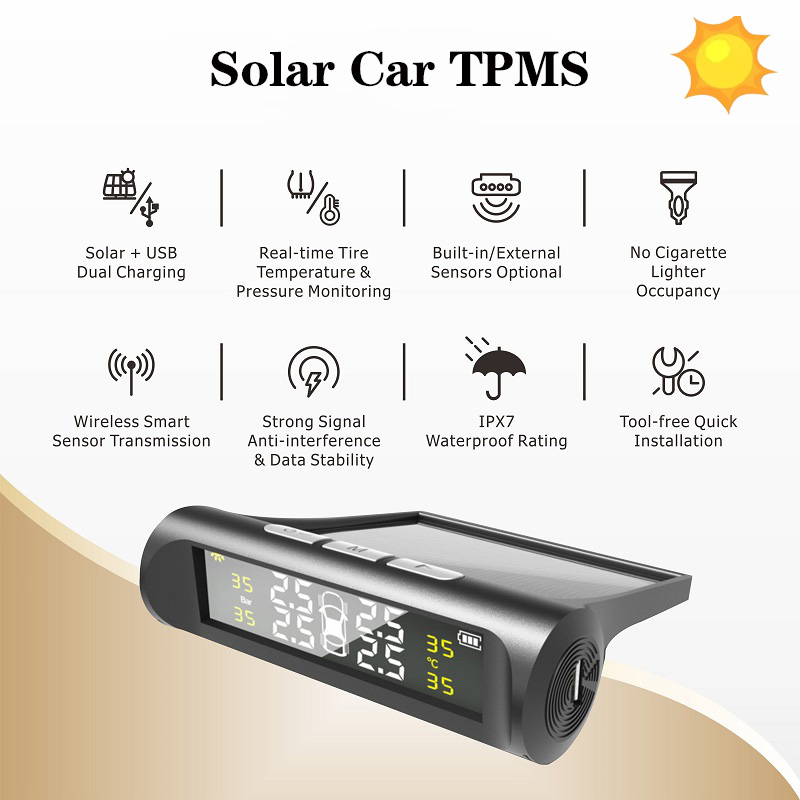 ソーラーワイヤレスタイヤ空気圧監視システム TPMS 自動セキュリティ警報装置 4 センサー付き温度警告