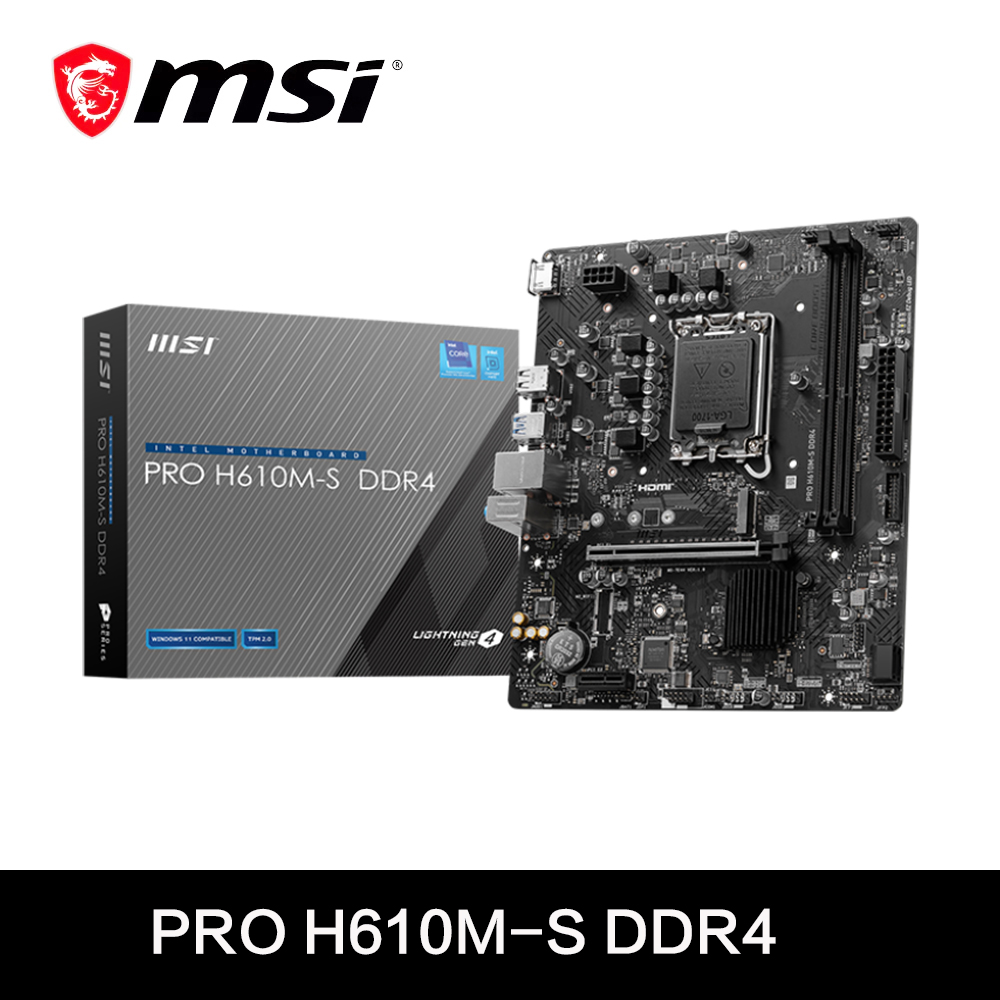 MSI PRO H610M-S DDR4 INTEL H610 サポート Intel Core 第 14 世代/第 13 世代/第 12 世代プロセッサ Pentium Gold および Celeron LGA 1700 マザーボード