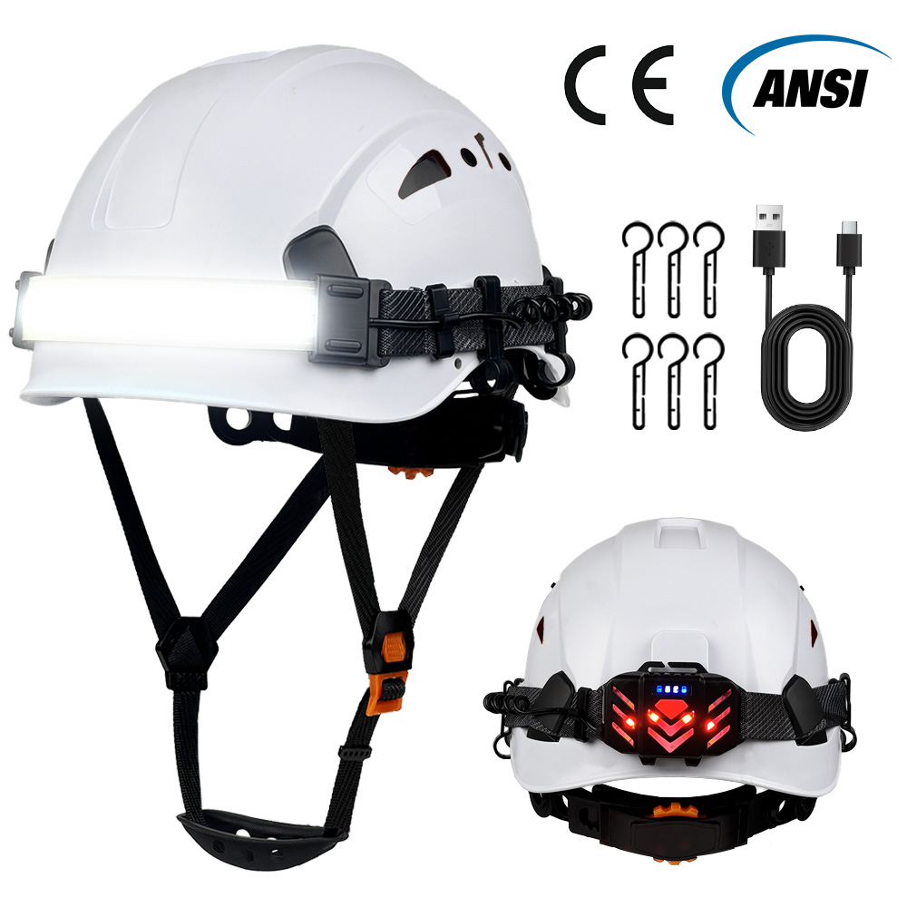 CE 安全ヘルメット W/4 ギア LED ヘッドライト ストリップと警告テールライト ABS 軽量ヘルメット建設登山交通用