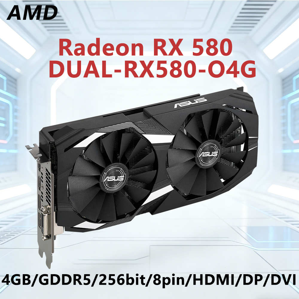 RX 580 4G グラフィックカード ASUS DUAL RX580 O4G GPU GDDR5 256bit グラフィックカード PCI-E 3.0 HDMI DVI DP 8ピン ダブルファン デスクトップPC用