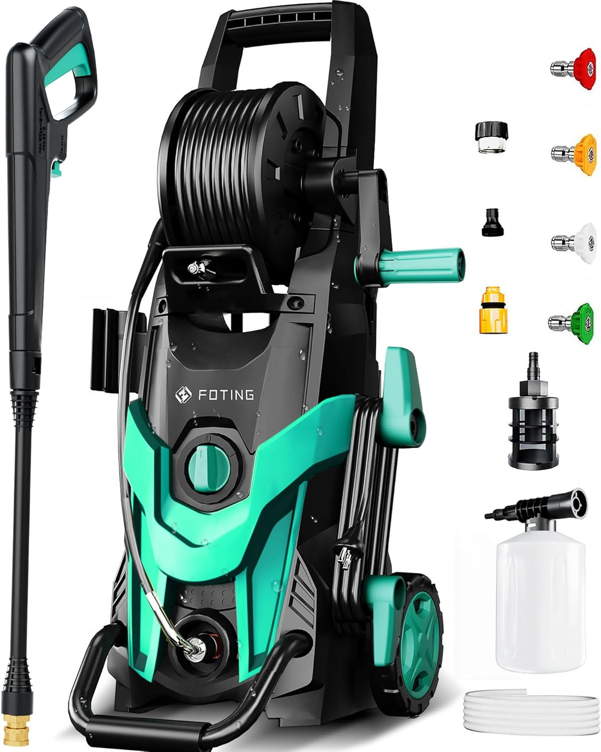電気圧力パワーウォッシャー 4500PSI 4 クイックコネクトノズル、入口ホースとフィルター、車/フェンス/パティオ用のフォームキャノン付き
