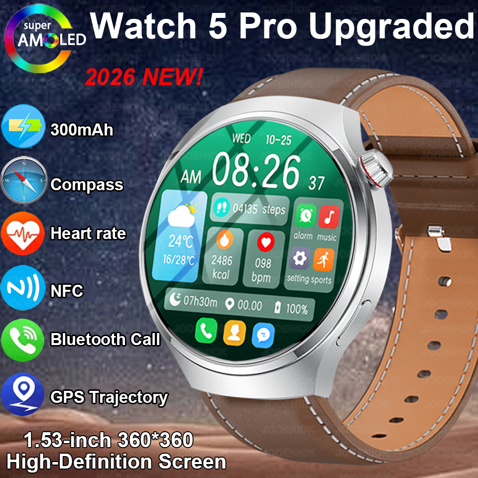2026 新しい時計 5 プロアップグレード GPS NFC メンズスマートウォッチ 360*360 AMOLED HD Bluetooth 通話防水スマートウォッチ Android iOS 用