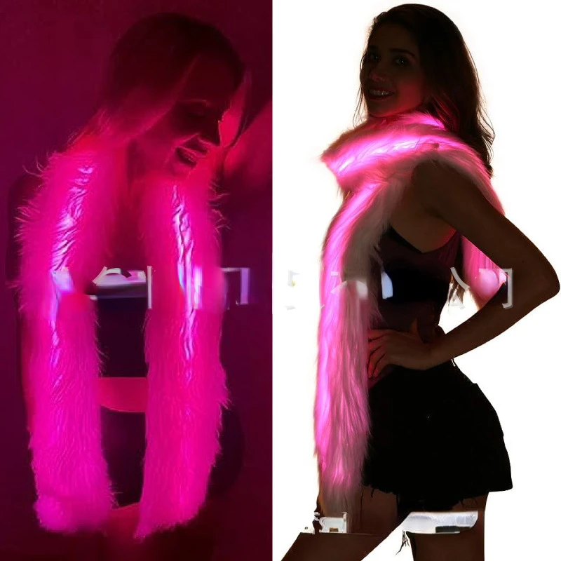 LED ライトアップフェイクファースカーフ大人発光ふわふわスカーフナイトクラブバーゴーゴーダンサーレイブウェアパーティー暖かいアクセサリー 2026 新しい
