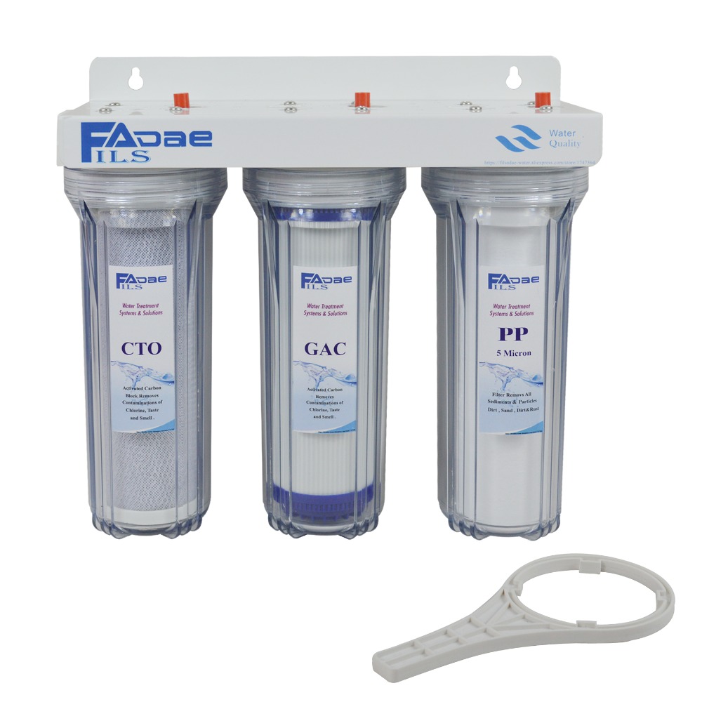 High Quality! Three Stage Whole House Water Filtration System with Sediment, GAC, Carbon Block, 3/4" Inlet&Outlet -Transparent