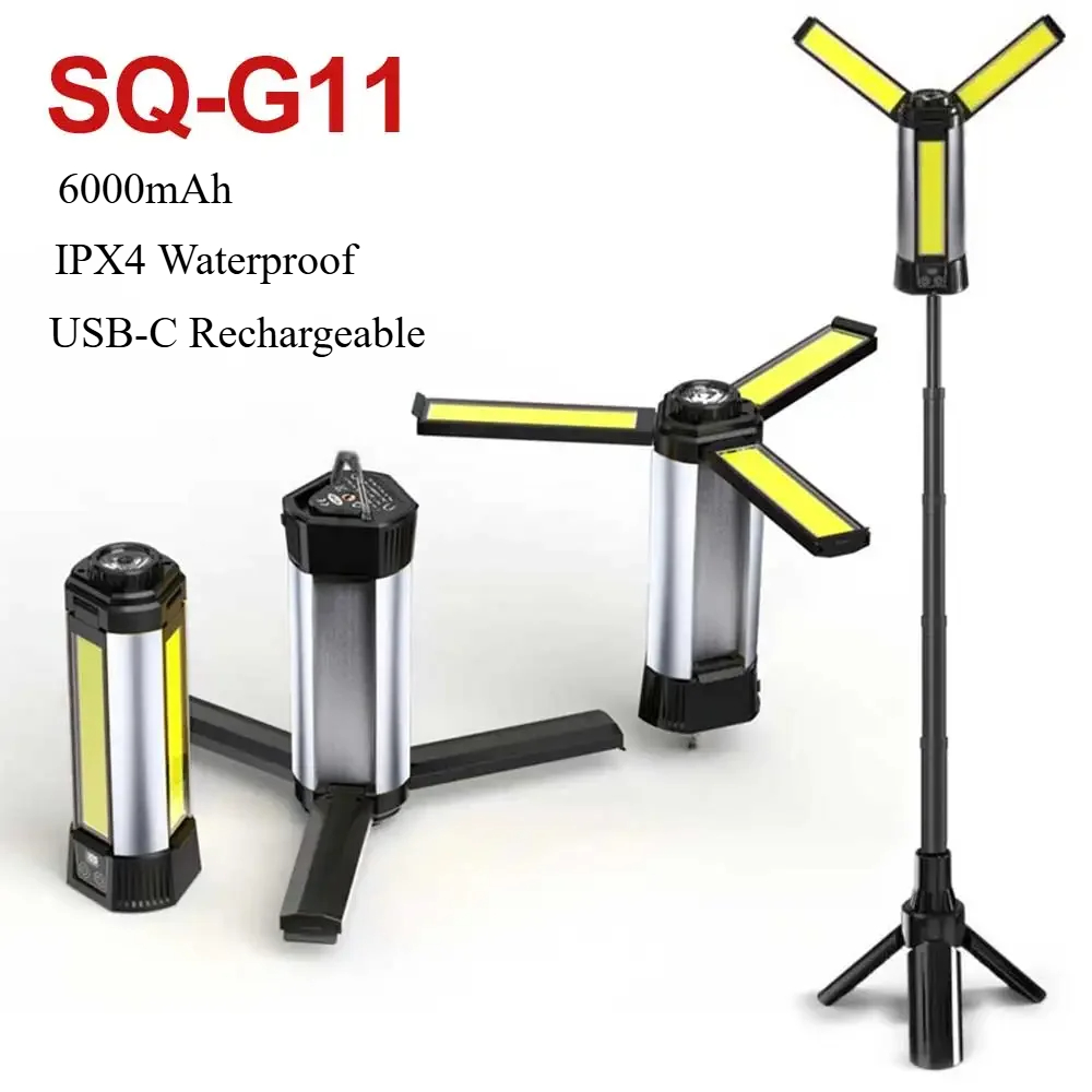 30W XHP50 COB LED ポータブル懐中電灯、パワーバンク付き、IPX4 防水、6000mAh USB-C キャンプ三脚