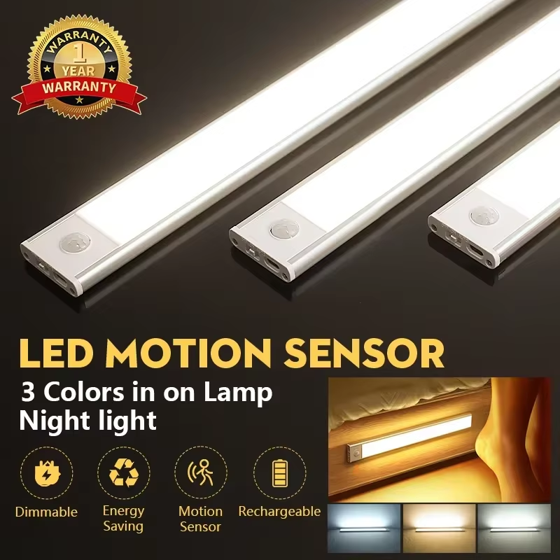 モーションセンサーキャビネットライト調光可能な LED ナイトライトワイヤレス USB 充電式 Led チューブライトワードローブ用 3 色ナイトランプ