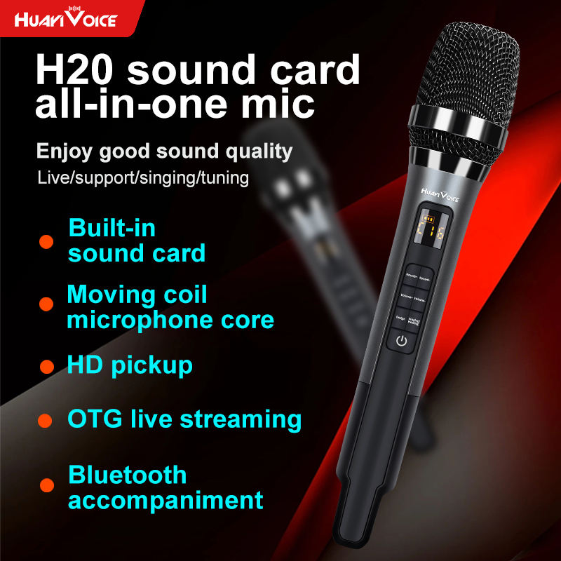 H20 マイク サウンドカードエフェクト付き オールインワンマイクリバーブ ポッドキャスト機器ライブ用携帯電話接続