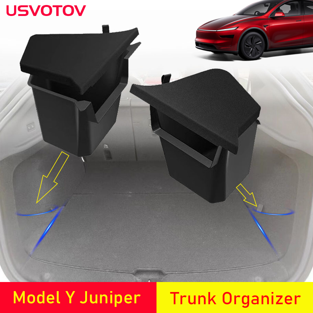 USVOTOV トランクオーガナイザー テスラモデル Y ジュニパー発売リフレッシュ 2025 リアトランク収納ビンサイドボックスオーガナイザー TPE アクセサリー