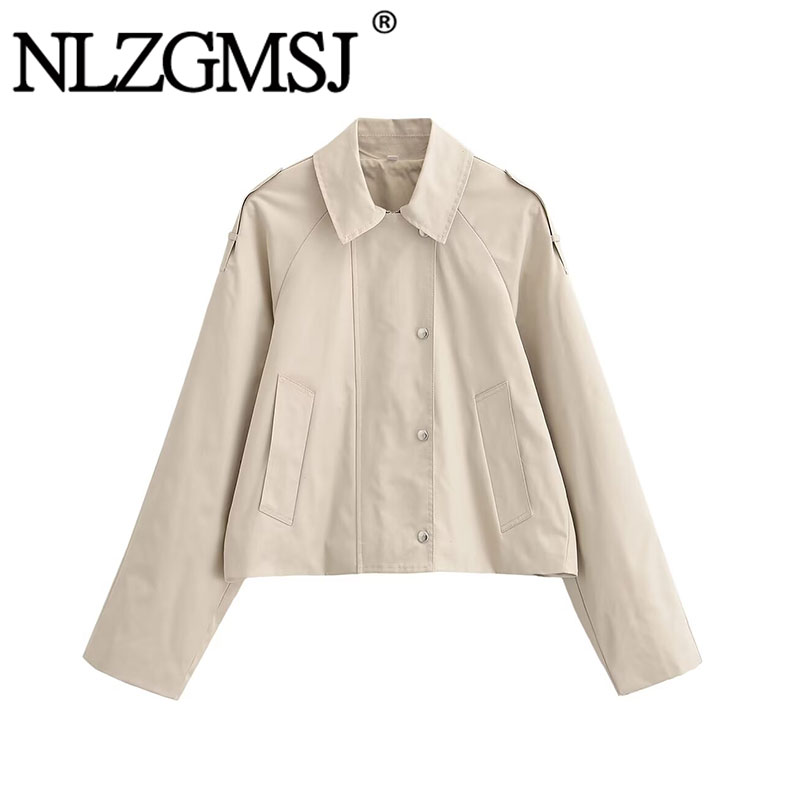 NLZGMSJ 2026 春の女性のジャケットターンダウン襟長袖コート新ファッション通勤休日生き抜く