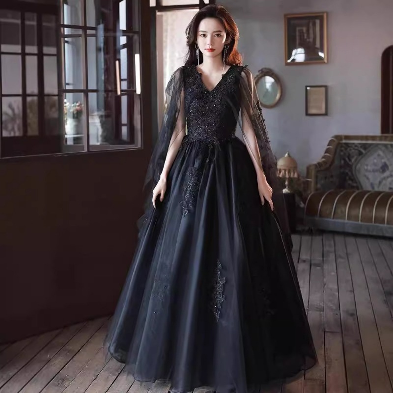 Black Elegant Evening Gown, Niche Host, Banquet Temperament, High-end Wedding Dress, Adult Ceremony, Grand Display, Long Skirt
