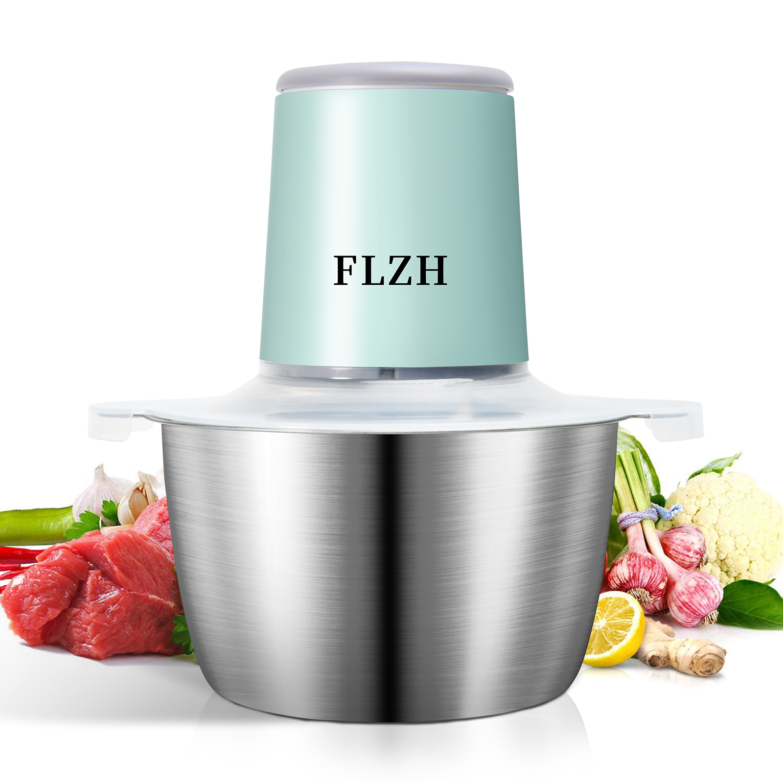 フードチョッパー、フードプロセッサーミニ電動、2L 148W、キッチン用ステンレススチールミンサー、野菜、玉ねぎ、ニンニク、サラダ、ベビーF