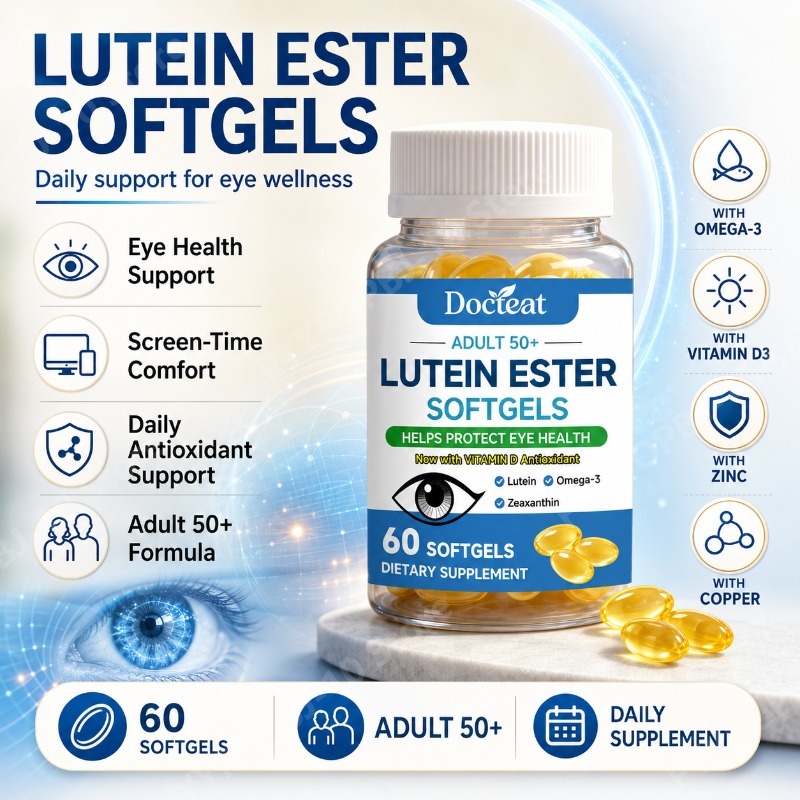Docteat 大人用ルテイン エステル ソフトジェル 50 ゼアキサンチン オメガ 3 ビタミン D3 配合 視覚的なウェルネスをサポート 60 ソフトジェル