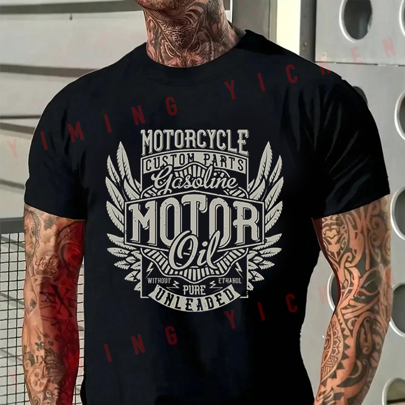 オートバイカスタムパーツモーターオイルメンズ Tシャツモト綿夏 O ネック半袖ファッションヒップホップ Tシャツ