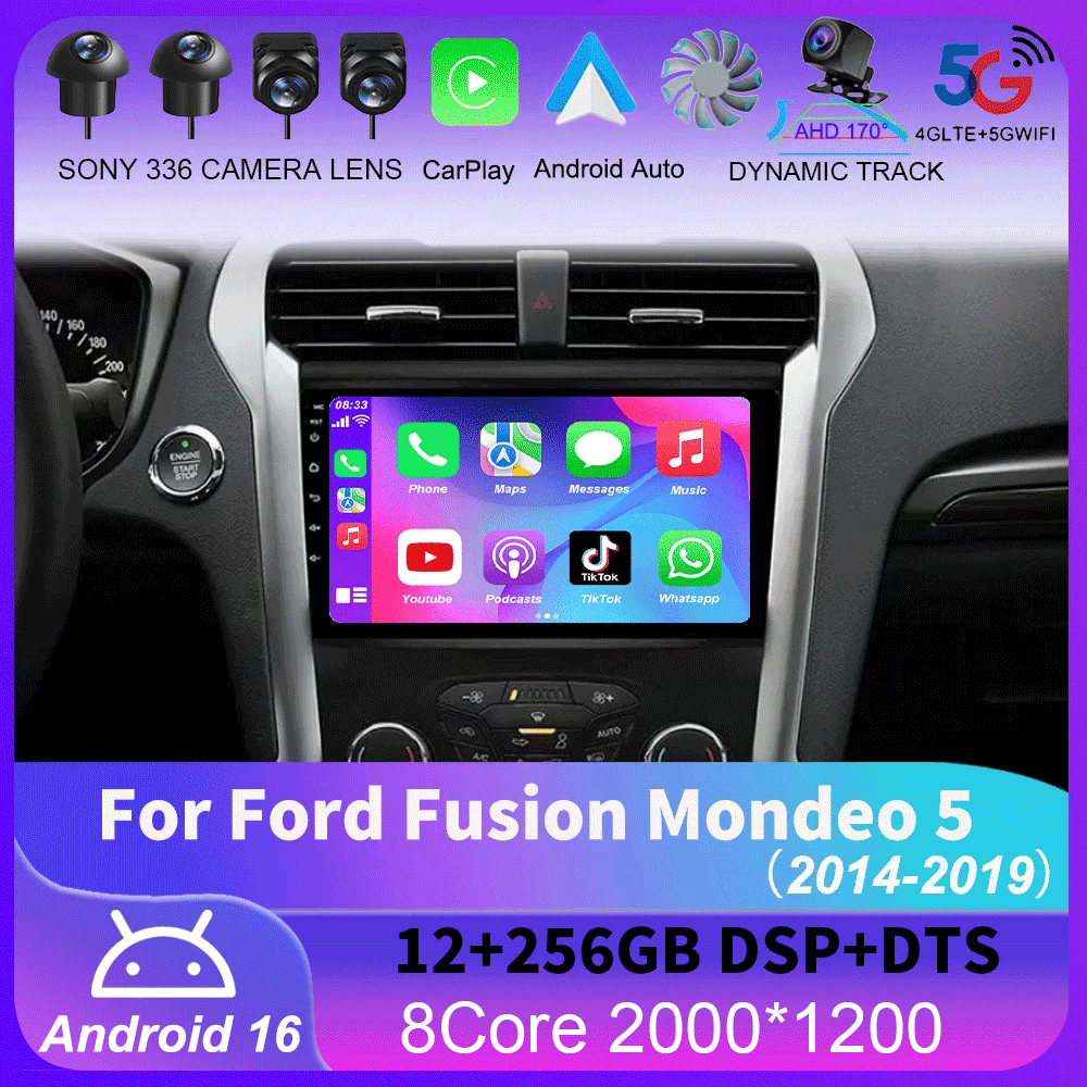 アンドロイド 16 Carplay 自動フォードフュージョンモンデオ 5 2014 - 2019 カーラジオマルチメディアビデオプレーヤーナビゲーション GPS なし 2Din 2 Din DVD