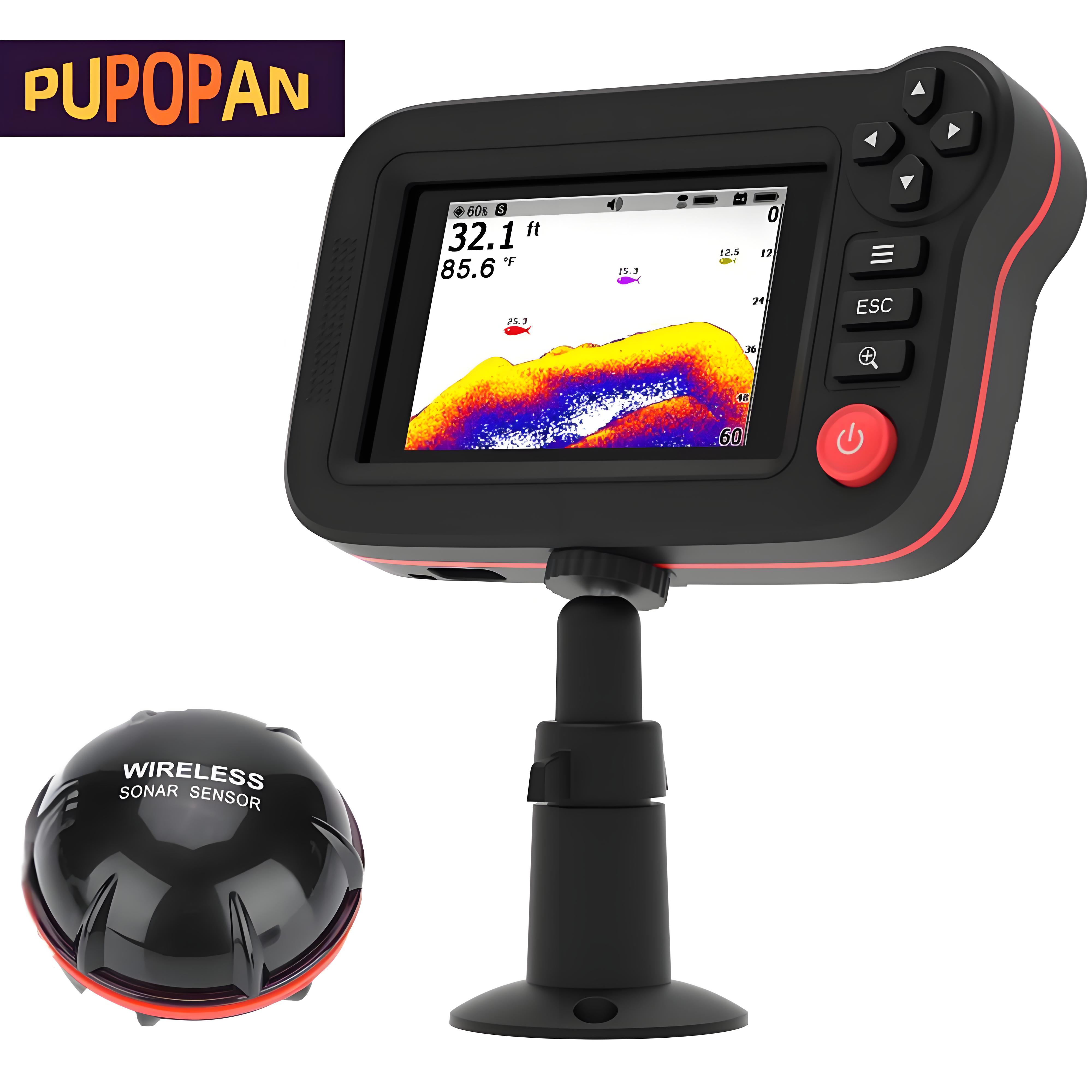 PUPOPAN スマート魚群探知機 - ドック、海岸、銀行からのレクリエーションフィッシング用のポータブル魚群探知機と水深探知機で魚を見つけます