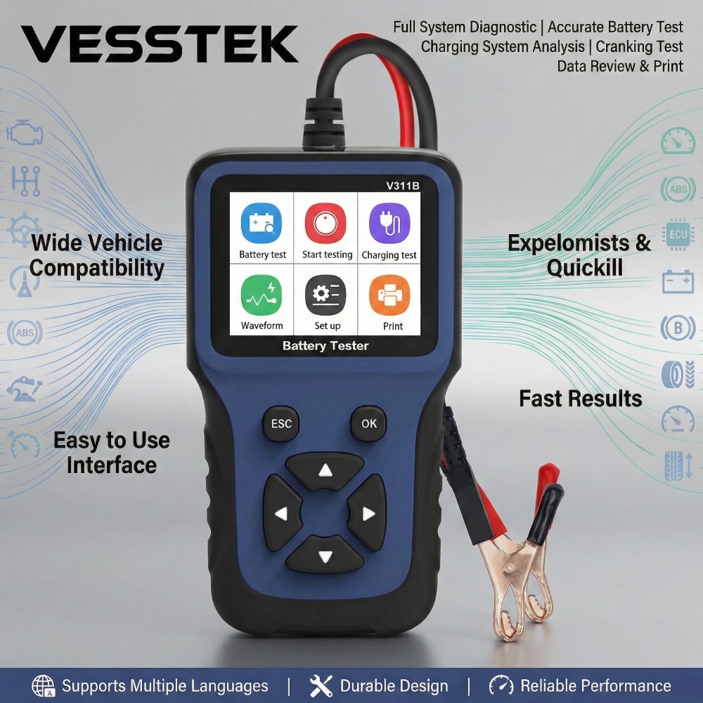 VESSTEK V311B OBD2 スキャナ 12V 車バッテリーテスター自動車オルタネータ電圧アナライザ EOBD 自動診断ツール
