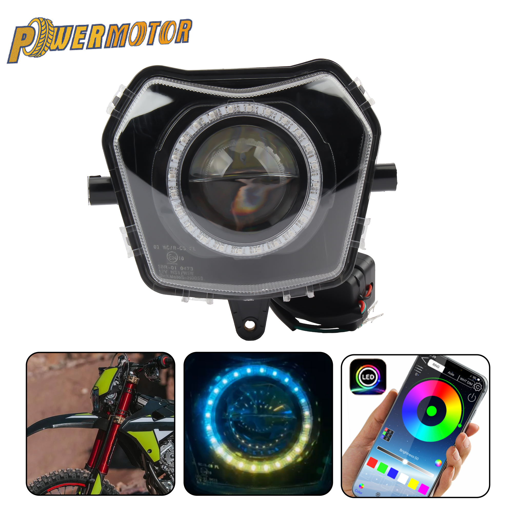 Motorcycle LED Headlight Angel Eye Colorful headlights Controlled By APP For Fantic XE XM 50 XEF 125 250 XMF 125 2021-2022 Parts