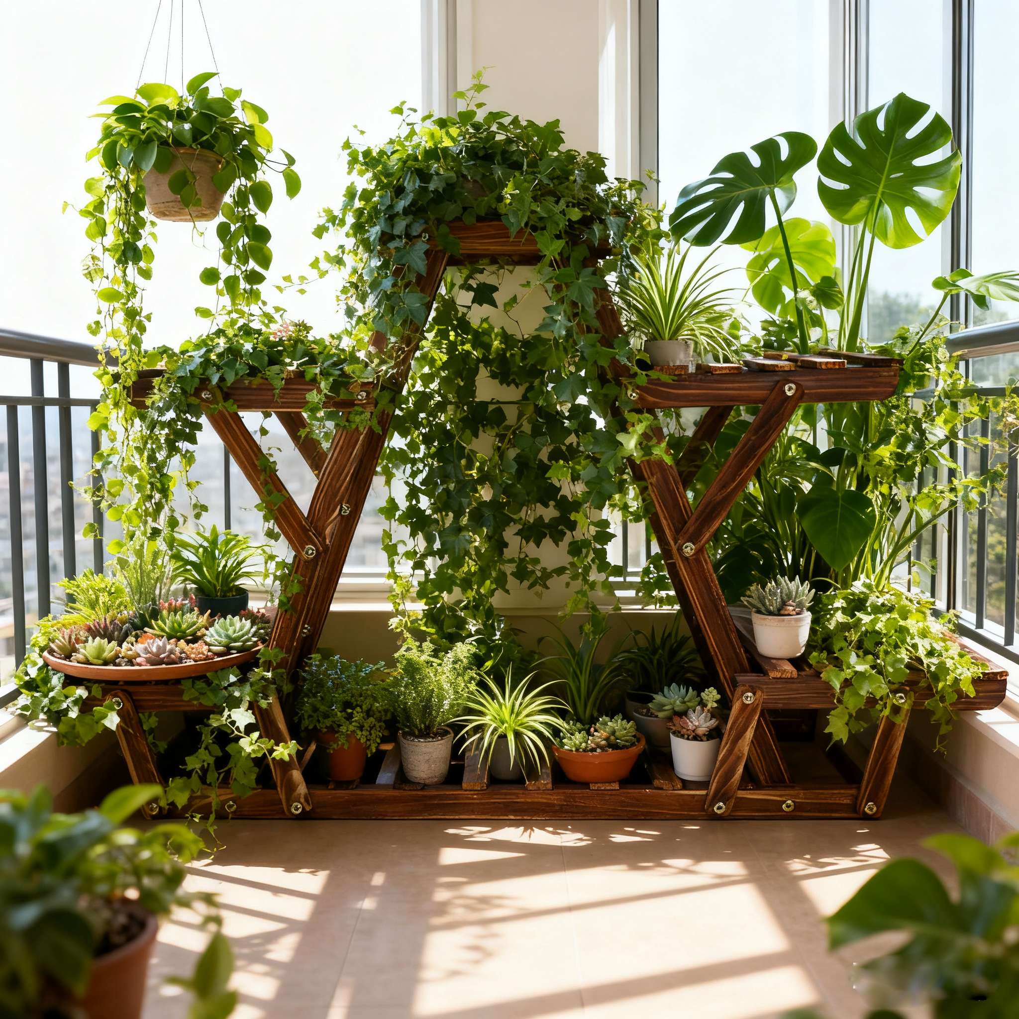 炭化三角形 6 層コーナー木製植物スタンド植木鉢陳列棚ラック屋内屋外
