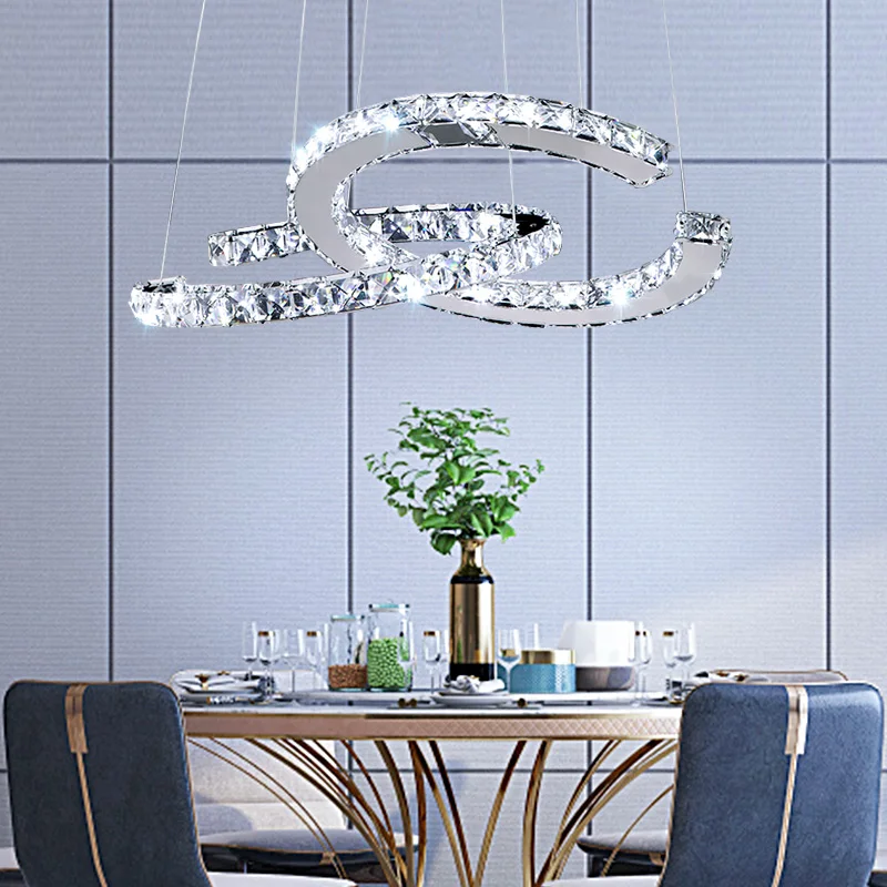 シルバーダブル C デザイン天井シャンデリアリビングダイニングレストラン寝室屋内高級クリスタルペンダントランプ LED 照明器具