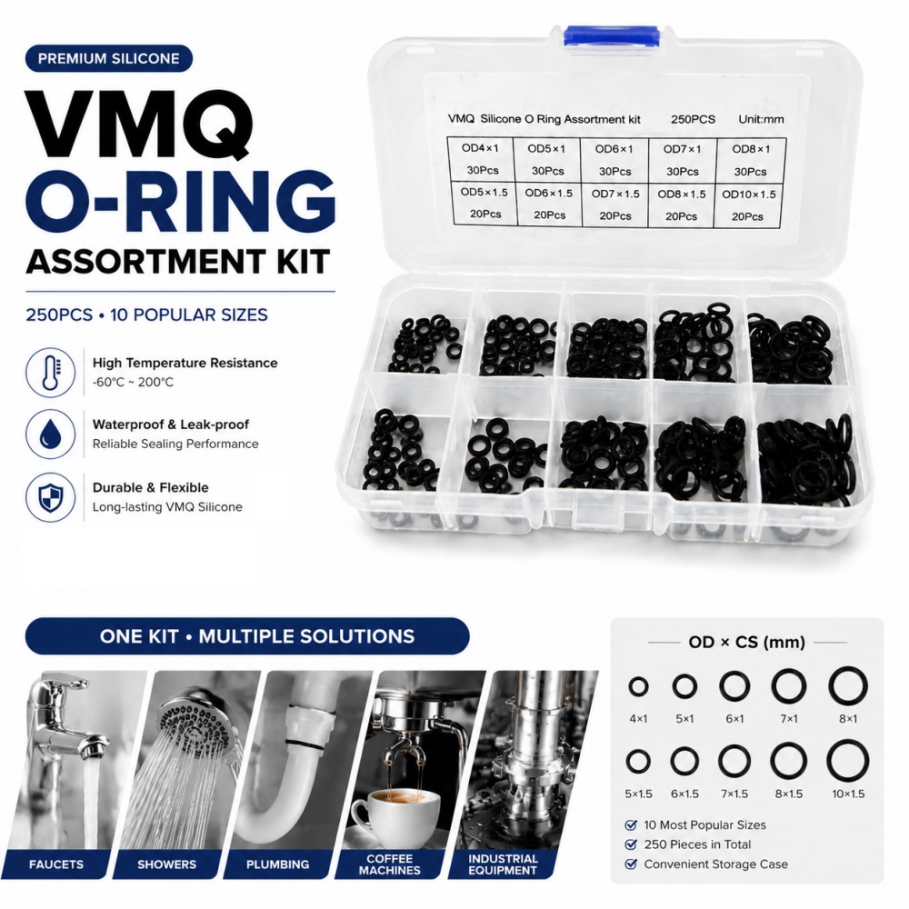 高温耐性ブラック VMQ シリコーン O リングセット 250 個 CS1/1.5 OD4-10mm 食品安全非毒性漏れ防止シリコーンシールガスケット