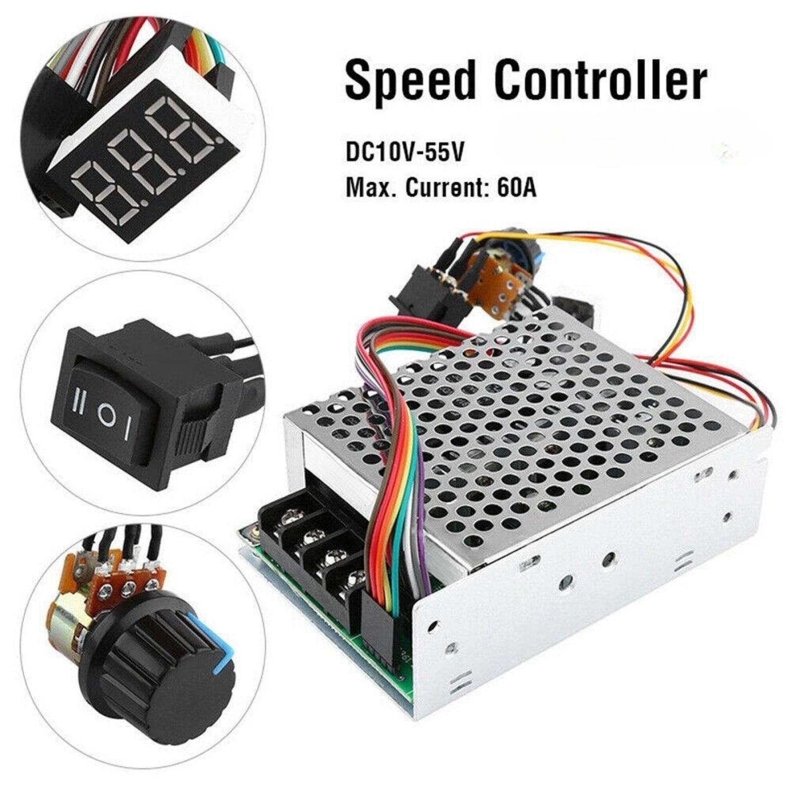 数字 DC10-55V モータースピードコントローラー 60A PWM スピードコントローラースイッチデジタルディスプレイ CW CCW 可逆 12V 24V 36V