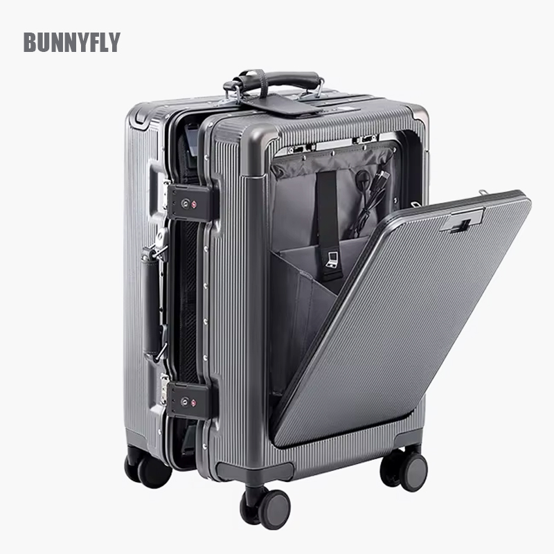 プレミアム PC ワイド トロリー 荷物 フロント オープニング 多機能 女性用 20 インチ 搭乗ボックスと男性用 24 インチ スーツケース コンボ