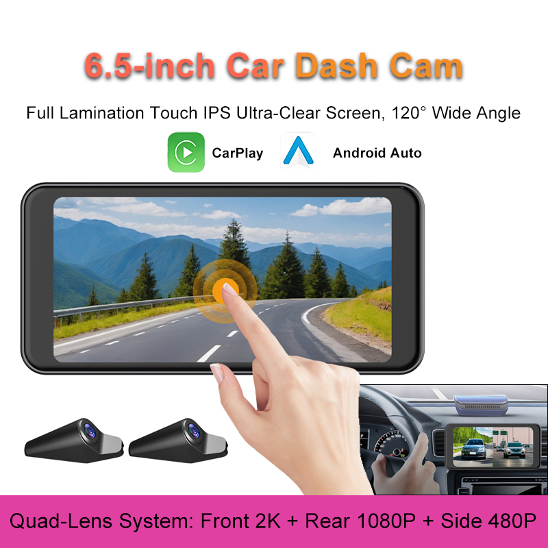 6.5 インチ 2K 4 チャンネル車 DVR ループ録画ダッシュカム CarPlay Android オート HD レコーダー 120 広角ナイトビジョンエアベント用