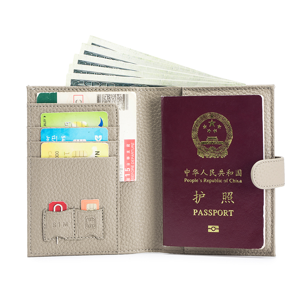 本物の牛革パスポートホルダートラベルウォレットジッパーポケットカードホルダー付きRFIDブロッキング二つ折り財布男性と女性用