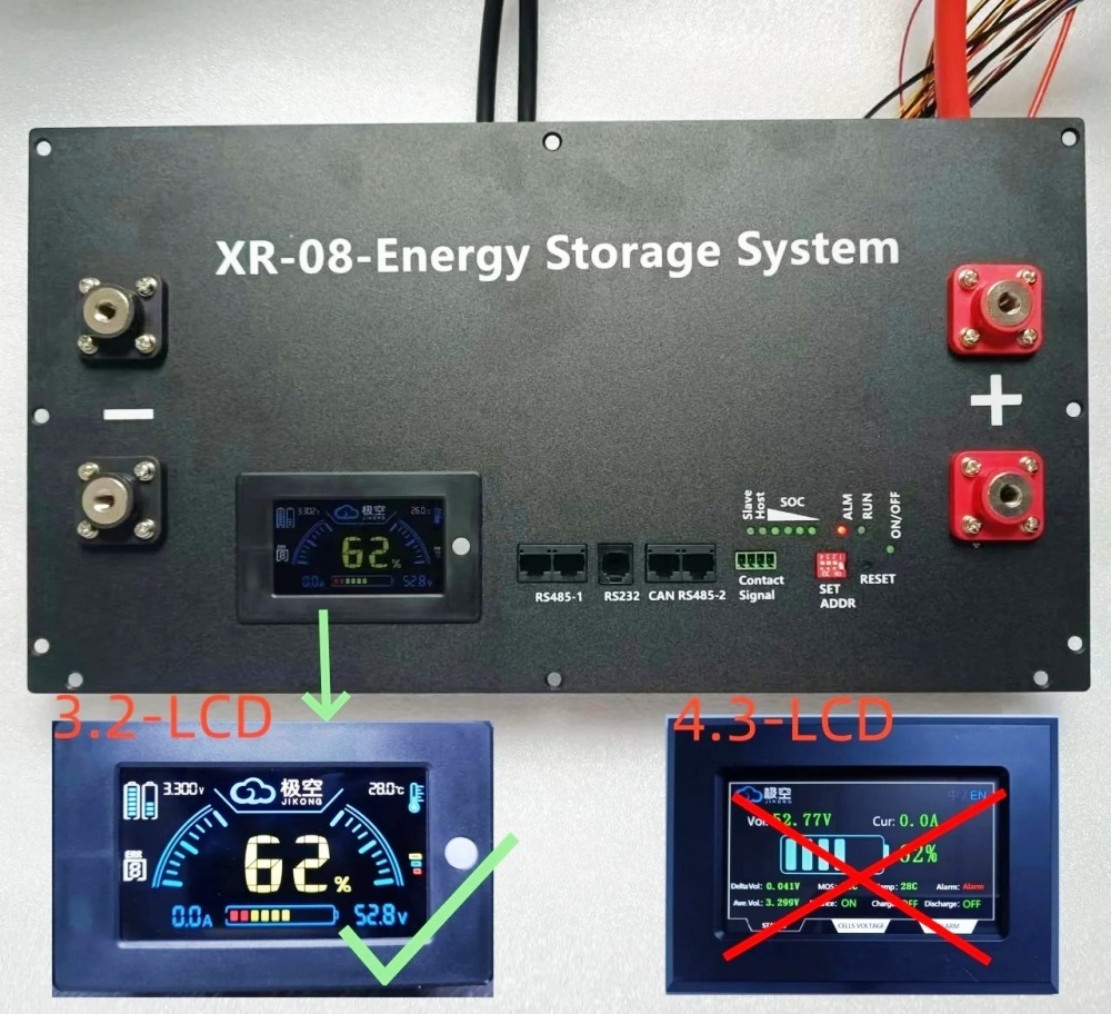 XR08-48V280AH 16S48V ソーラーホームエネルギー貯蔵 LiFePO4 バッテリーバンク/ケース/ボックス DIY キット JK-BMS-3.2LCD EVE CATL 280AH 302AH 用