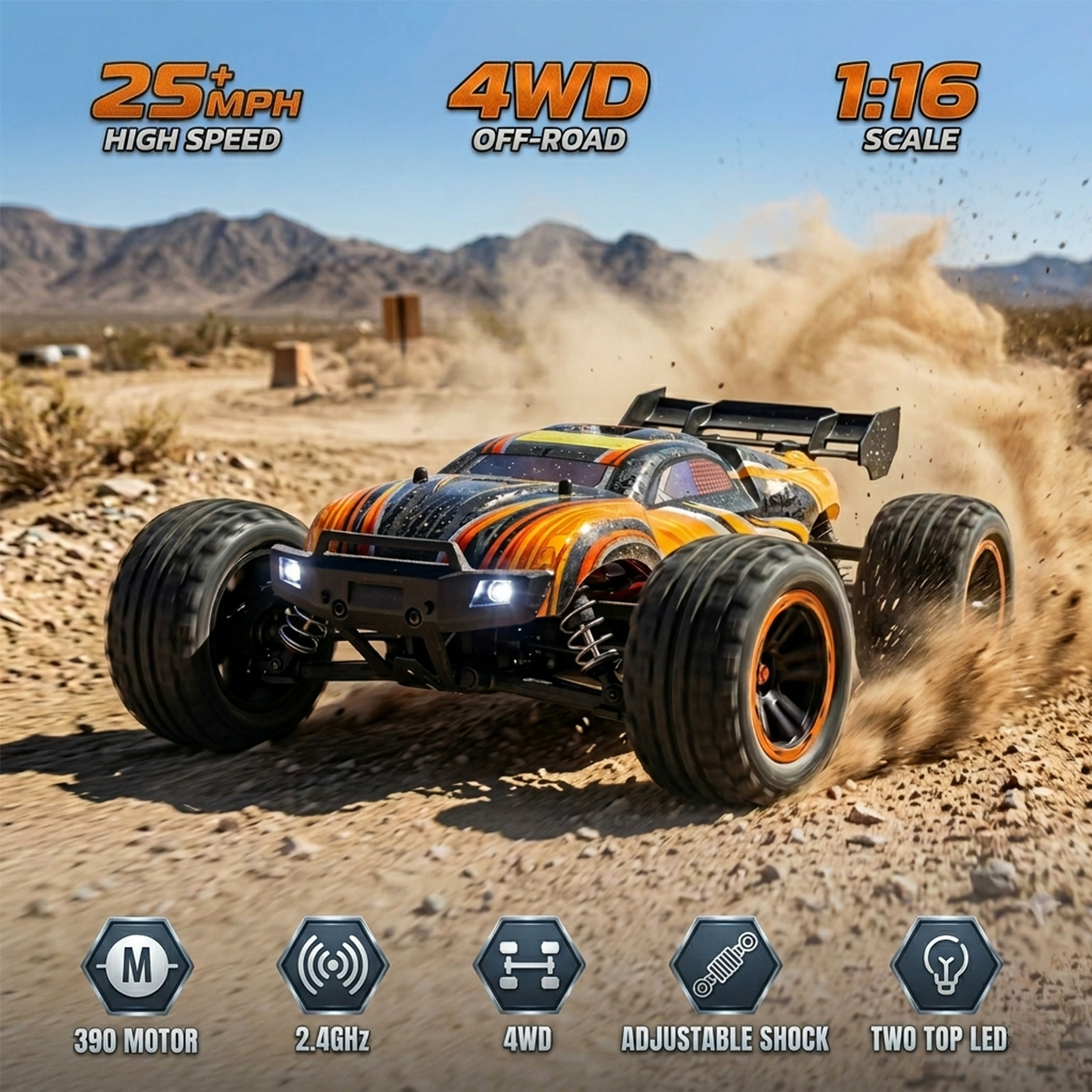 HAIBOXING 16890S 1:16 RC トラック、最高速度 25MPH、4WD オフロード RC カー、防水電子部品、あらゆる地形やギフトに最適