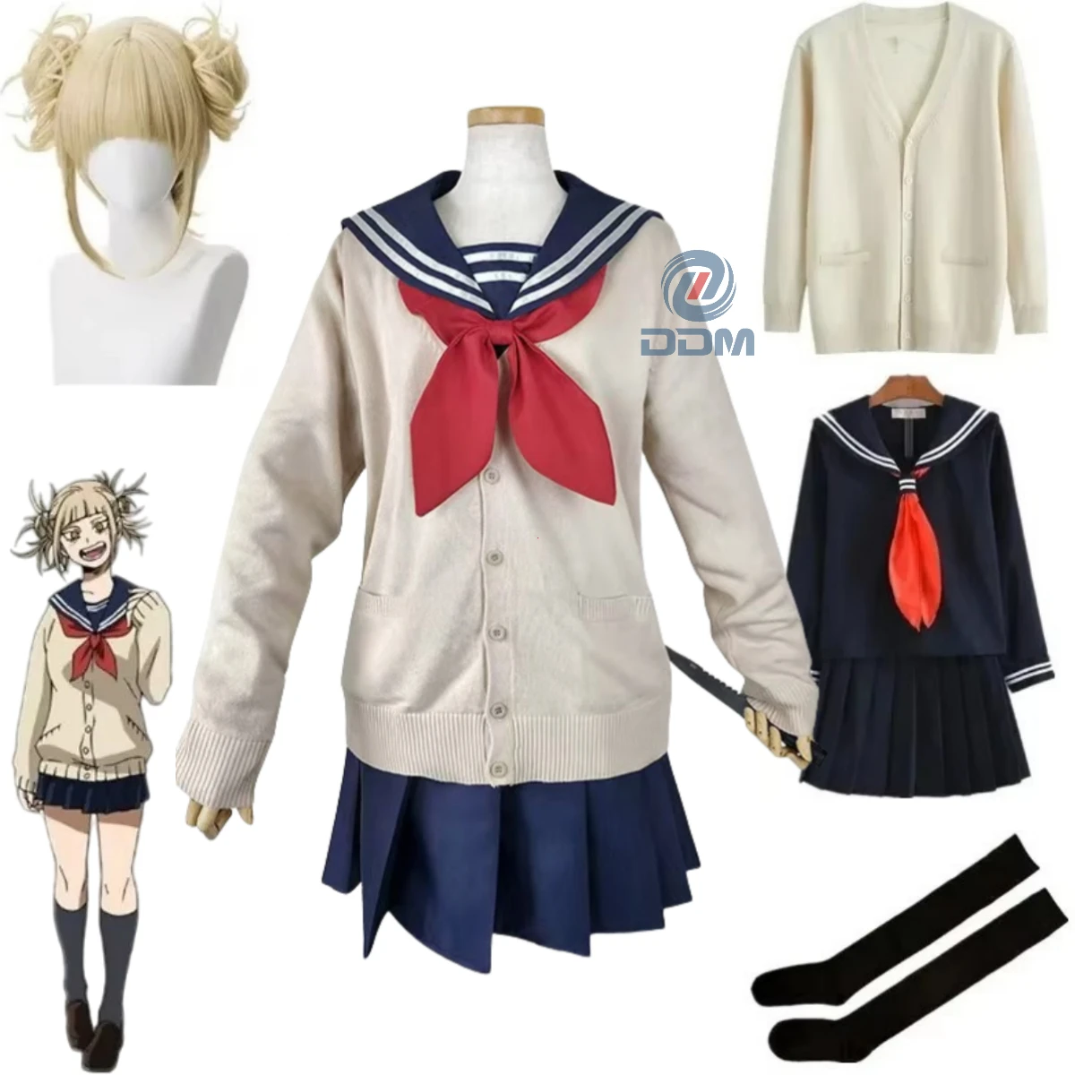 私のヒーロー学界コスプレハロウィン衣装アニメ僕なしヒーロー学界利賀卑弥呼 JK 制服セーターコートかつら衣装