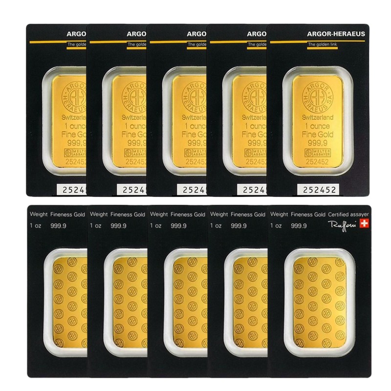 ホット販売 Argor Heraeus スイス 1 オンス ゴールドバー 24K ゴールドメッキ真鍮工芸品 - ゴールド地金 - 1-10 個 - 異なる番号