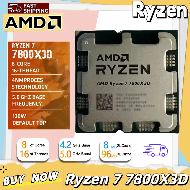 AMD CPU Ryzen 7 7800X3D 新しい R7 7800X3D 5.0 GHz 8 コア 16 スレッド 5NM 96M 100-100000910 ソケット AM5 トレイクーラーなし