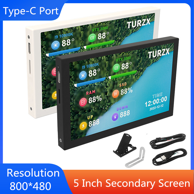 5 Inch IPS Type-C Secondary Screen Mini USB PC Display 800x480 CPU GPU RAM HDD Monitor Music Spectrum Analysis Display No AIDA64