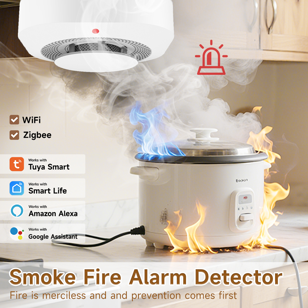 Tuya Zigbee Independent Smoke Detector Sensor For Home Warehouse Security Smart Smoke Fire Alarm Via Smart Life App Control