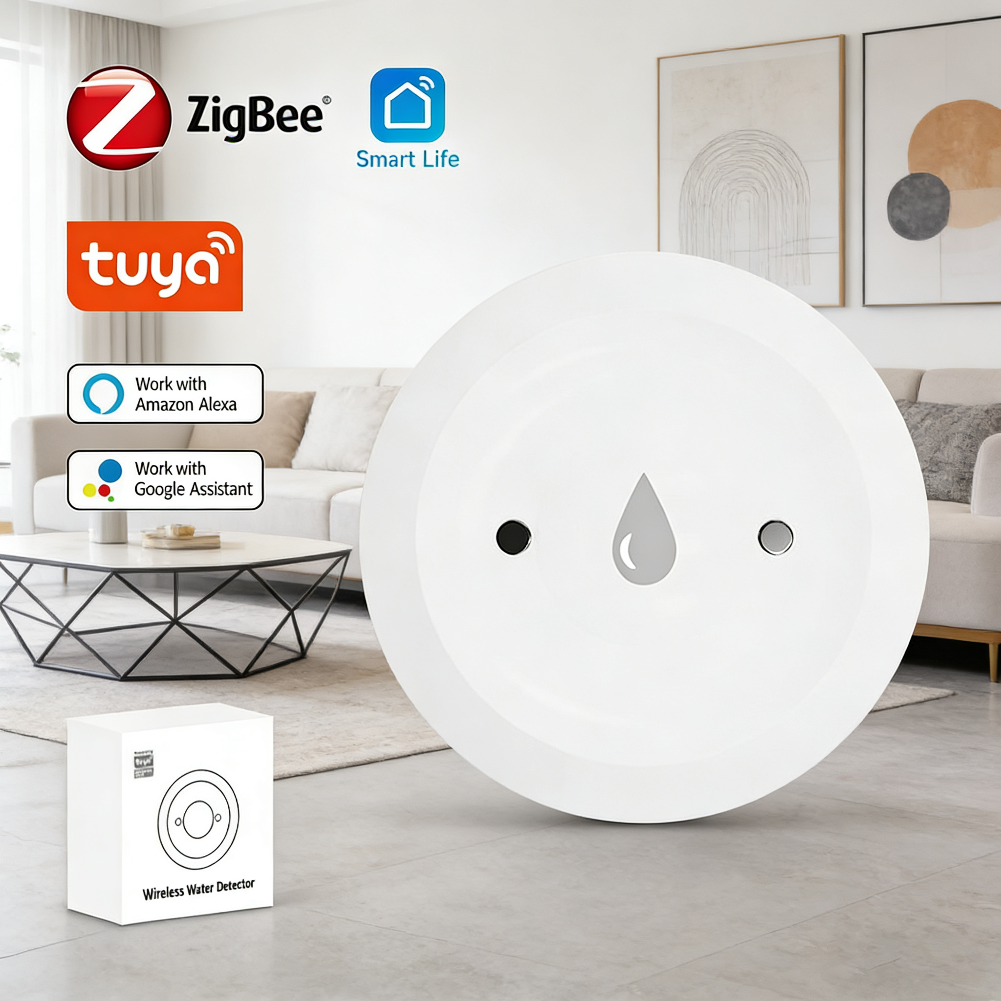 Tuya ZigBee スマート水漏れセンサー 洪水漏水センサー アラーム APP リモート監視 洪水オーバーフロー キッチン バスルーム用