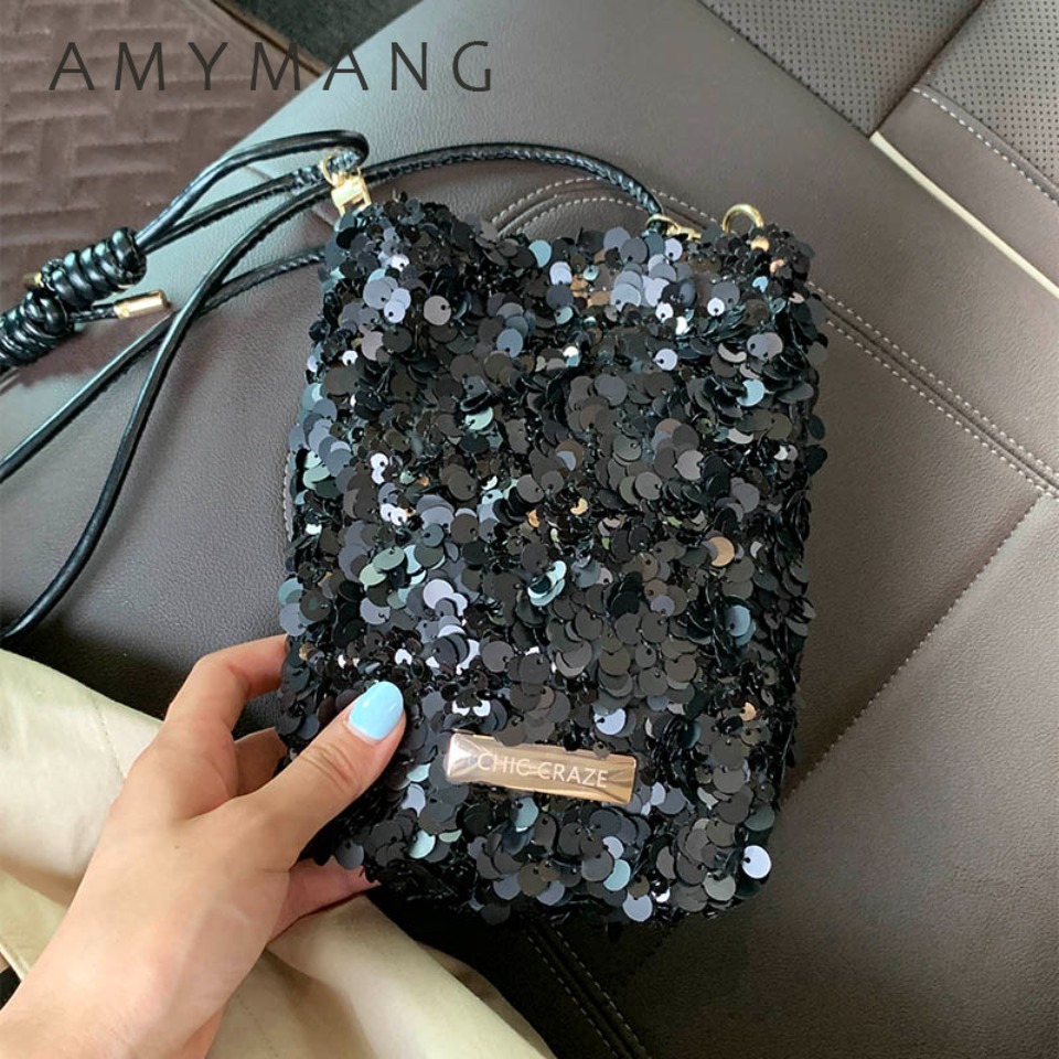 AMYMANG ミニスパンコールショルダーバッグ女性のための 2026 デザイナー新しいイブニングパーティーケバケバクロスボディバッグハンドバッグと財布