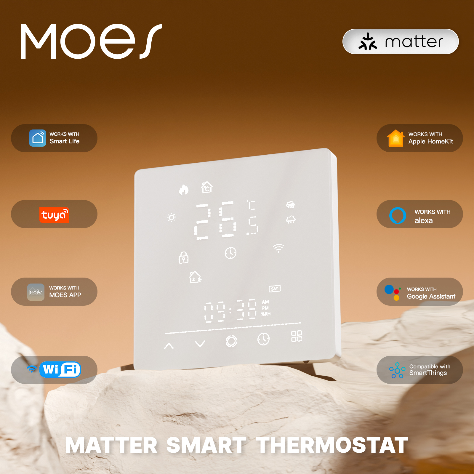 MOES Tuya Matter WiFi スマート サーモスタット温度コントローラー水ボイラー電気加熱 Alexa Google Apple Smartthings