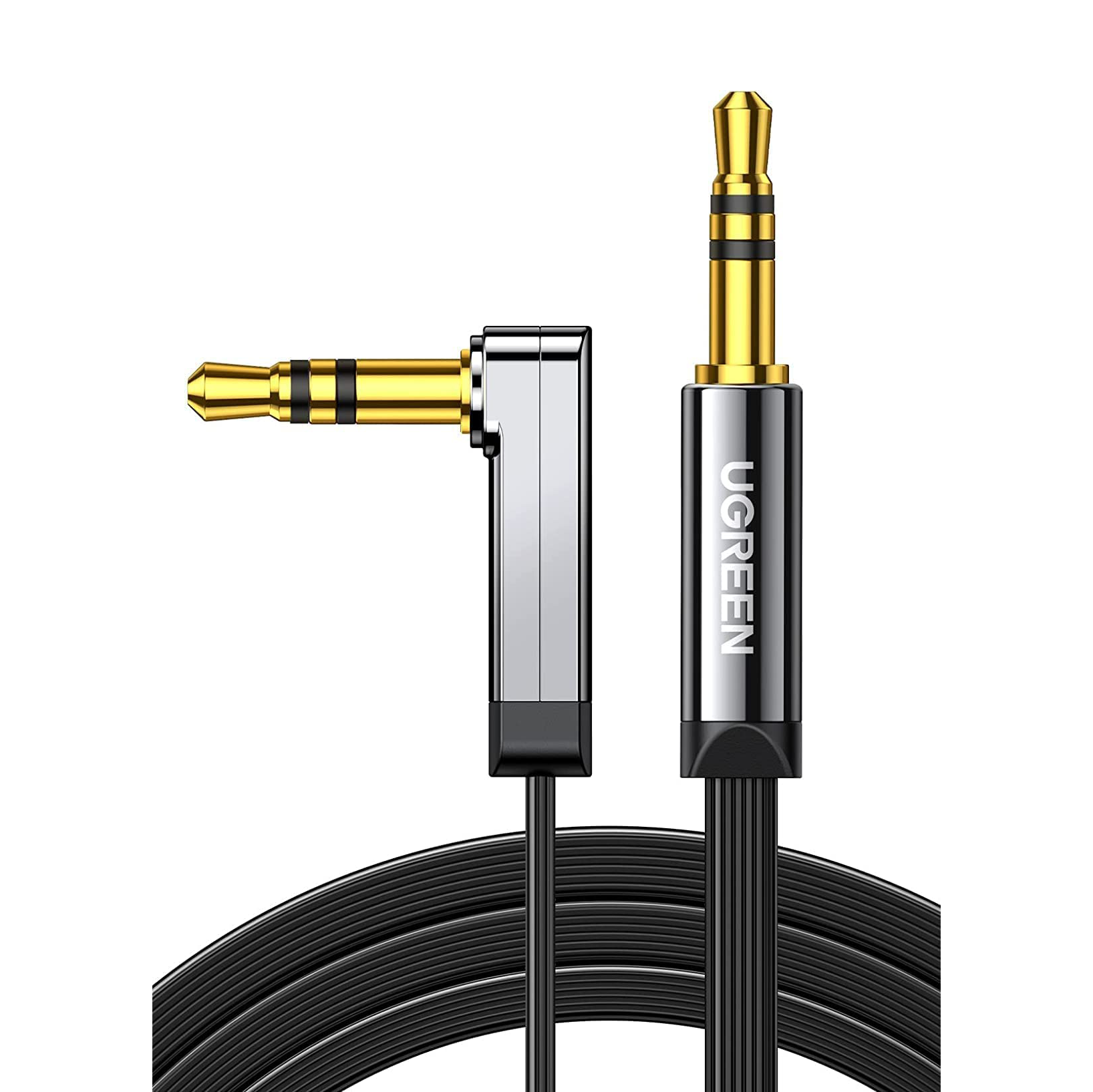 UGREEN Aux ケーブル カー 3.5 mm ジャックケーブル 90 度 Aux ケーブル アングルプラグ付き カーオーディオシステム、テレビ、サウンドバー、スピーカー用