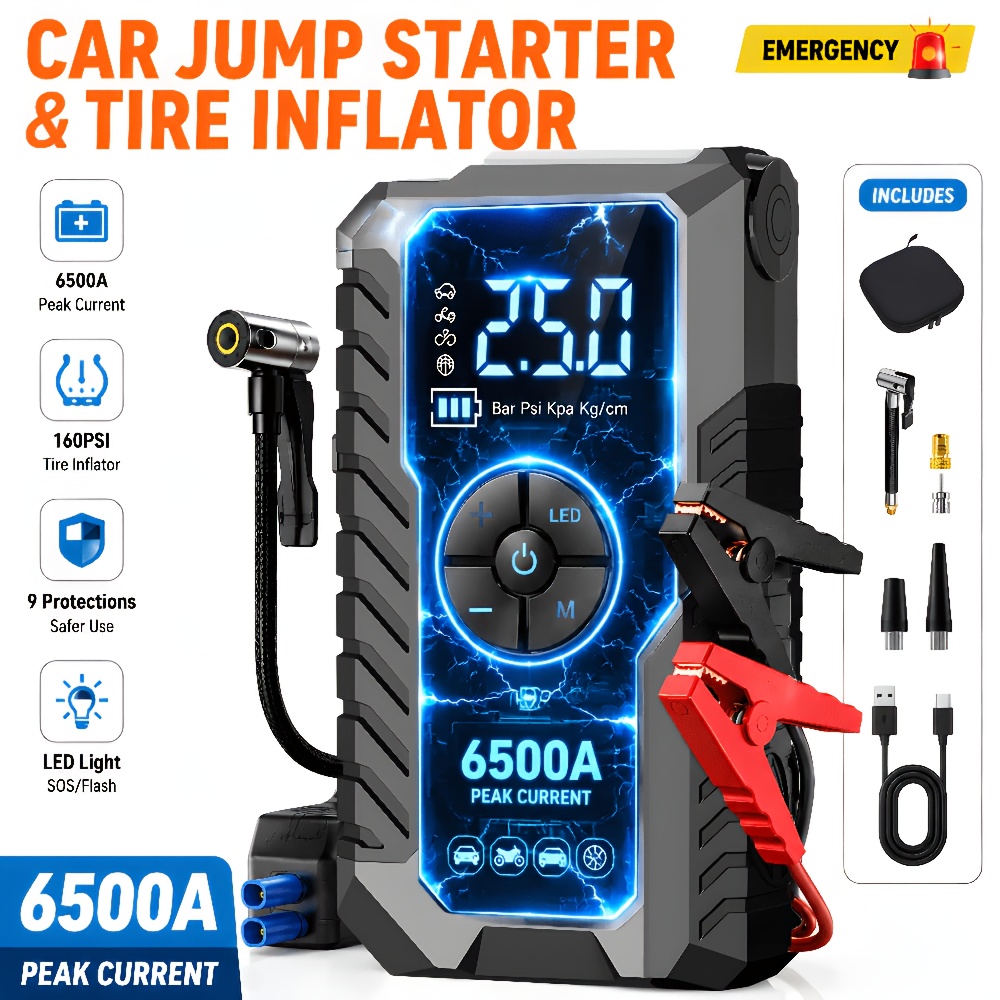 ポータブル車緊急ジャンプスターター、12V車バッテリー充電器、160PSIエアポンプ緊急スターターおよびシングルスターター、複数のスタイル、自動車アクセサリーツール、LEDライト、バッテリー充電器、ウィンターエッセン