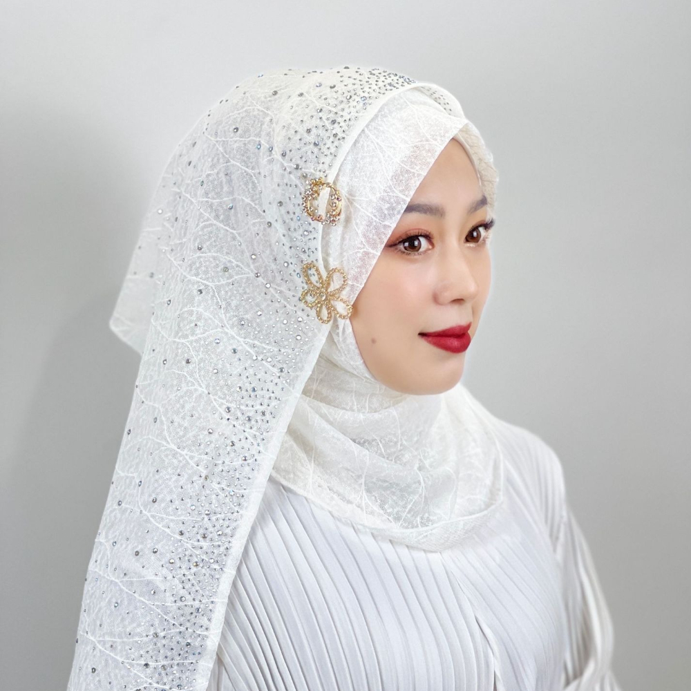 ヒジャブ スカーフ ロング シフォン オーガンザ グリッター パール ショール 女性用 イスラム教徒 日常着 軽量 日焼け止め スカーフ