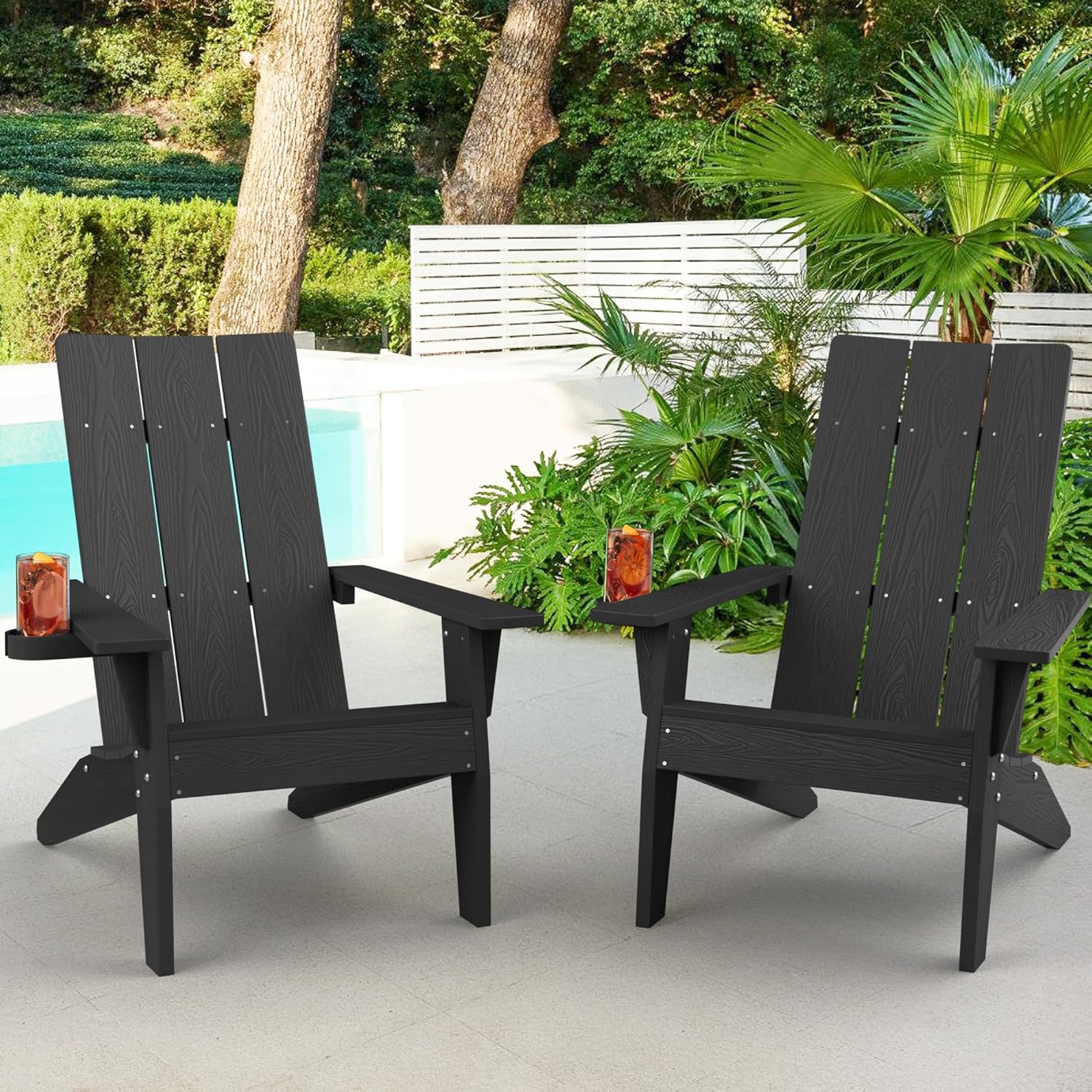 モダンな Adirondack 椅子 2 個セット耐候性プラスチック特大カップホルダーファイヤーピット屋外座席、カスタマイズ