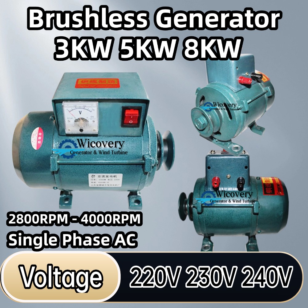CE 5KW 8KW 220V 単相新エネルギー永久磁石発電機オルタネーターダイナモ油圧発電機照明用プーリー付き