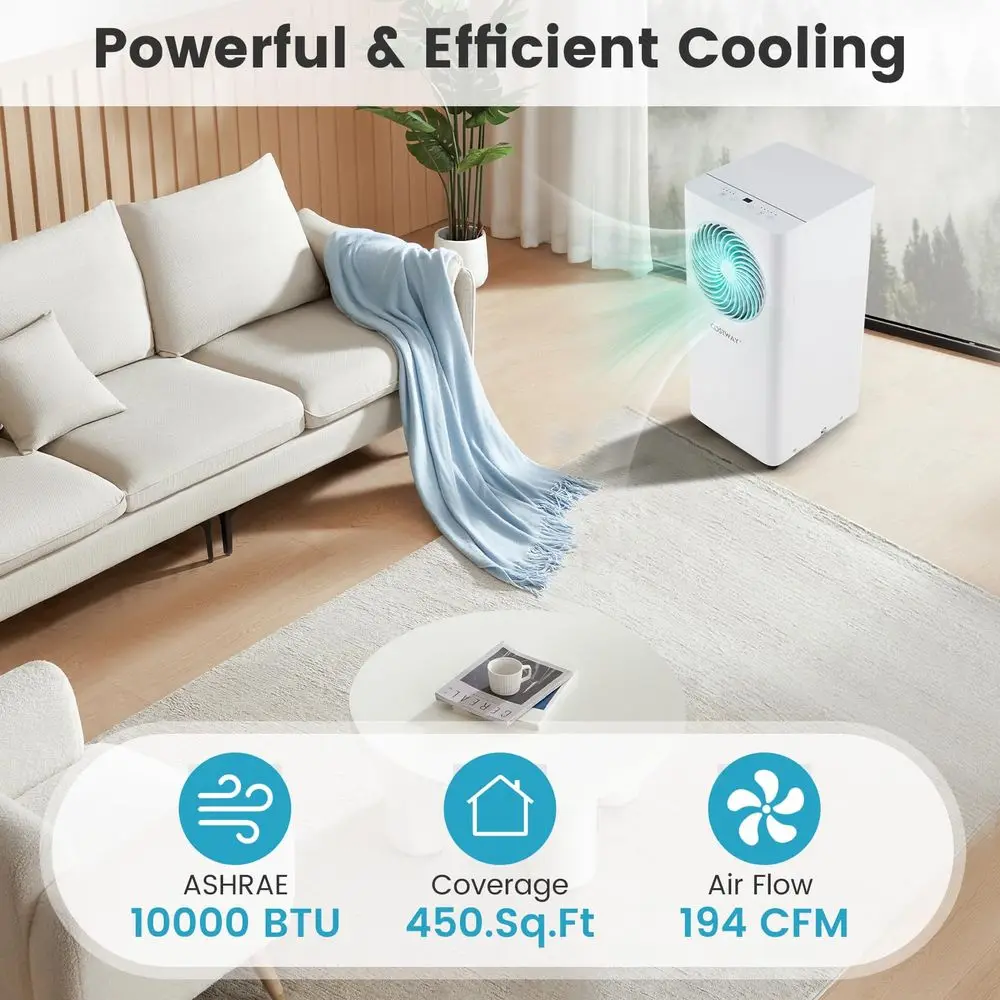 10000 BTU ポータブルエアコン、ファンアンプ除湿器、24 時間タイマー、スリープモード、リモコン、ドレンホースアンプウィンドウイン付き