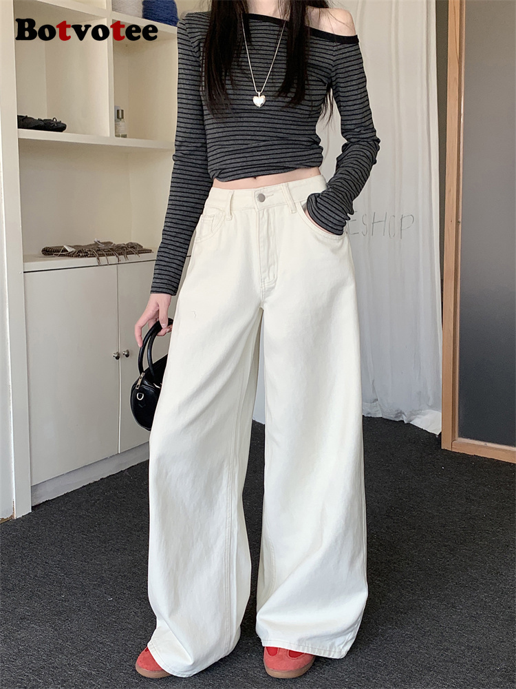 Botvotee 乳白だぶだぶのジーンズ女性春夏 2025 新韓国ファッション因果 Y2k 緩い特大ハイウエストジーンズ