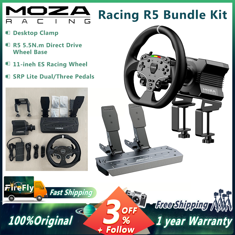 MOZA Racing R5 バンドルキット ダイレクトドライブ ホイールベース 5.5 N・m ピークトルク APP クラウドコントロール ステアリングホイール、ペダル、テーブルクランプ付き