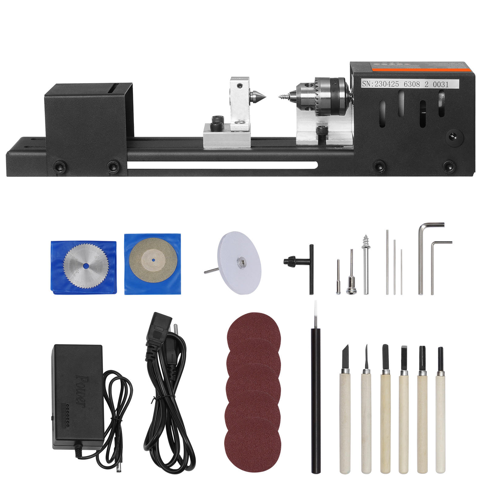 SucceBuy ミニ木工旋盤 2.76 インチ x 6.3 インチ 24VDC 96 ワット機械アクセサリー 7 スピード s DIY 木工用木材ドリルロータリーツール